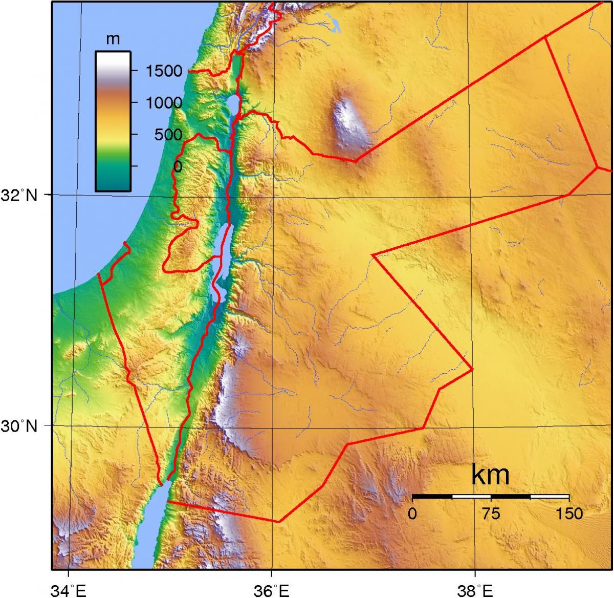 žemėlapis Jordanija topografinis