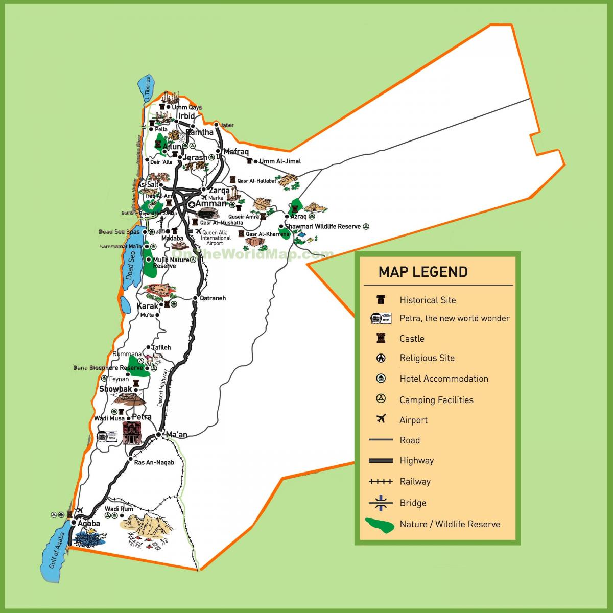 žemėlapis Jordanijos lankytinų vietų