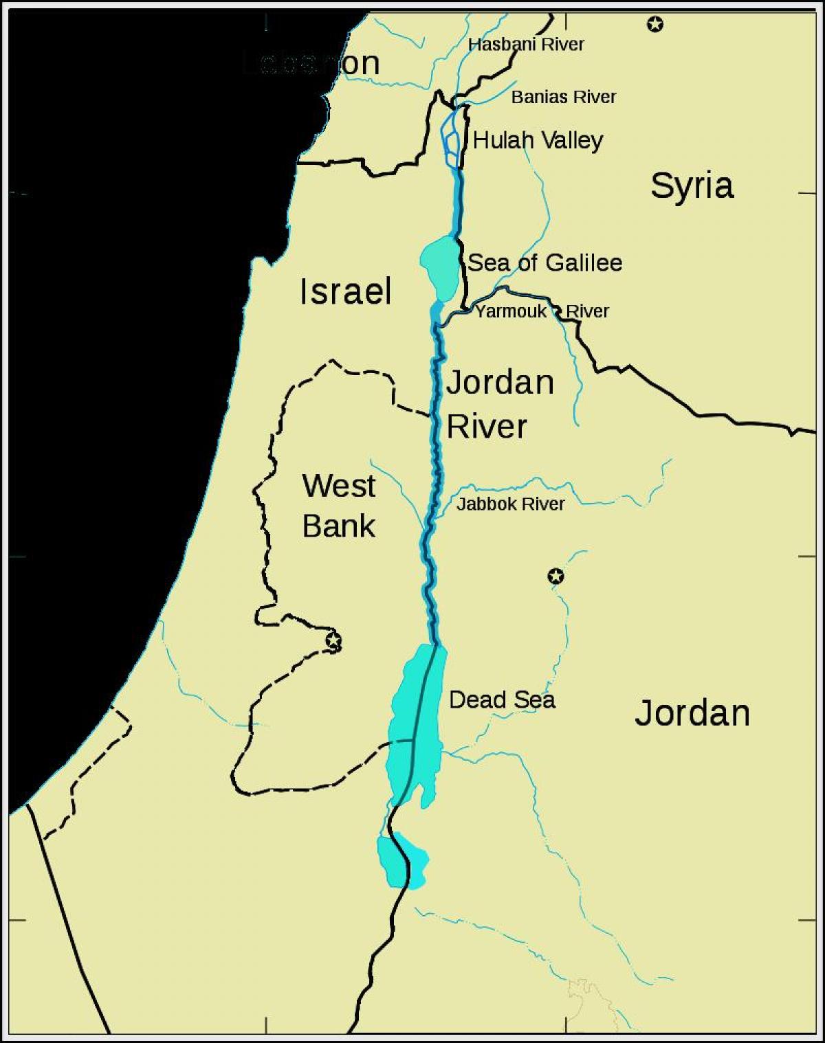 Jordano upės artimųjų rytų žemėlapio