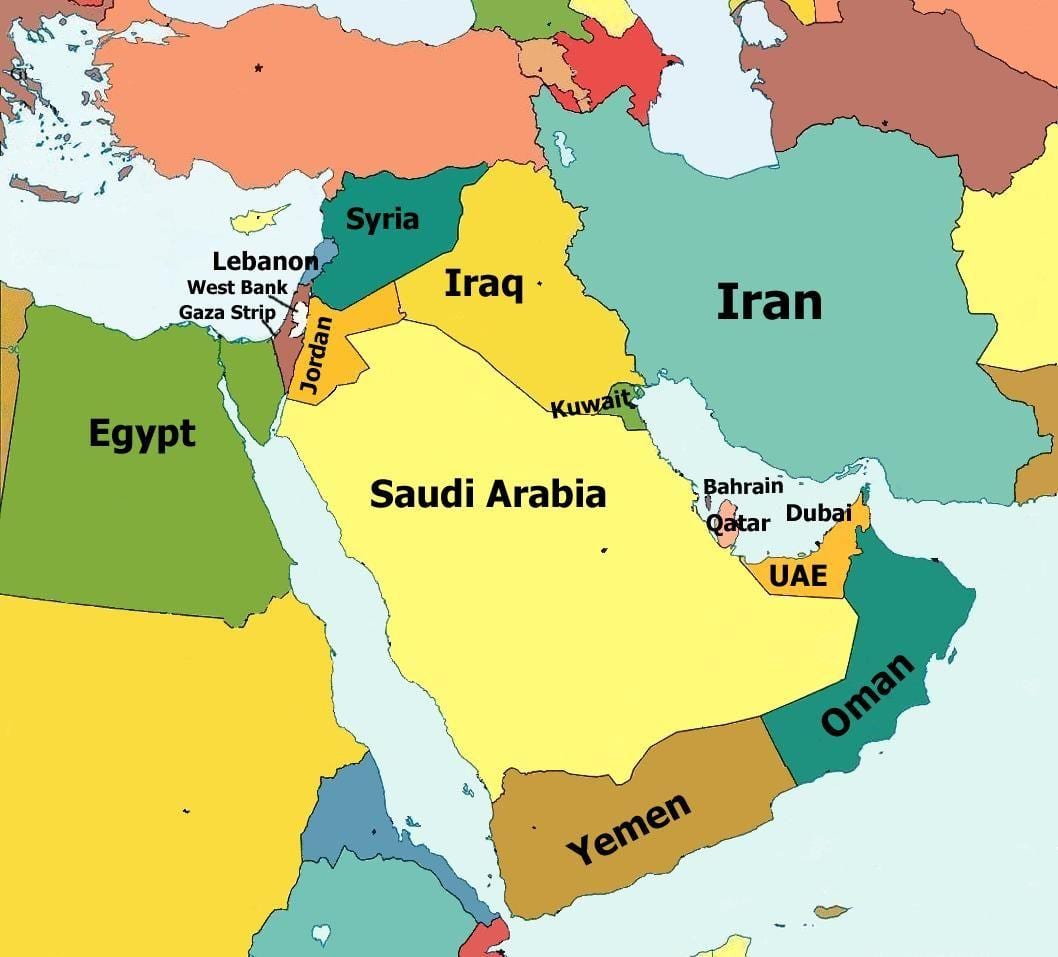 žemėlapis Jordanija ir apylinkes