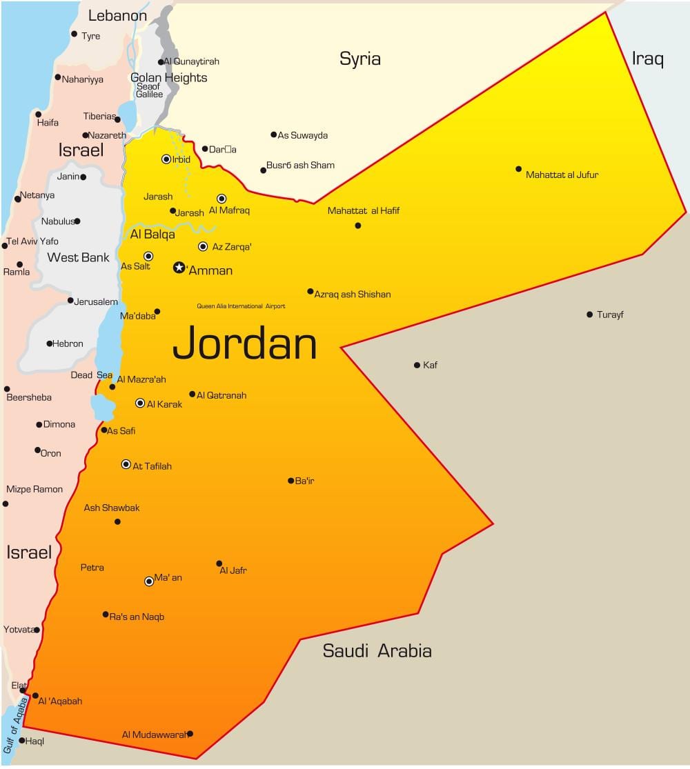 žemėlapis Jordanija artimuosiuose rytuose