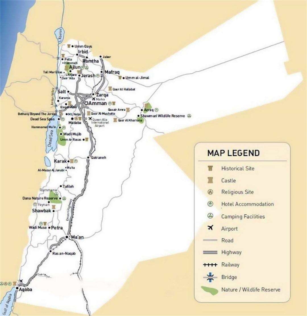 Jordanijos lankytinų vietų žemėlapis