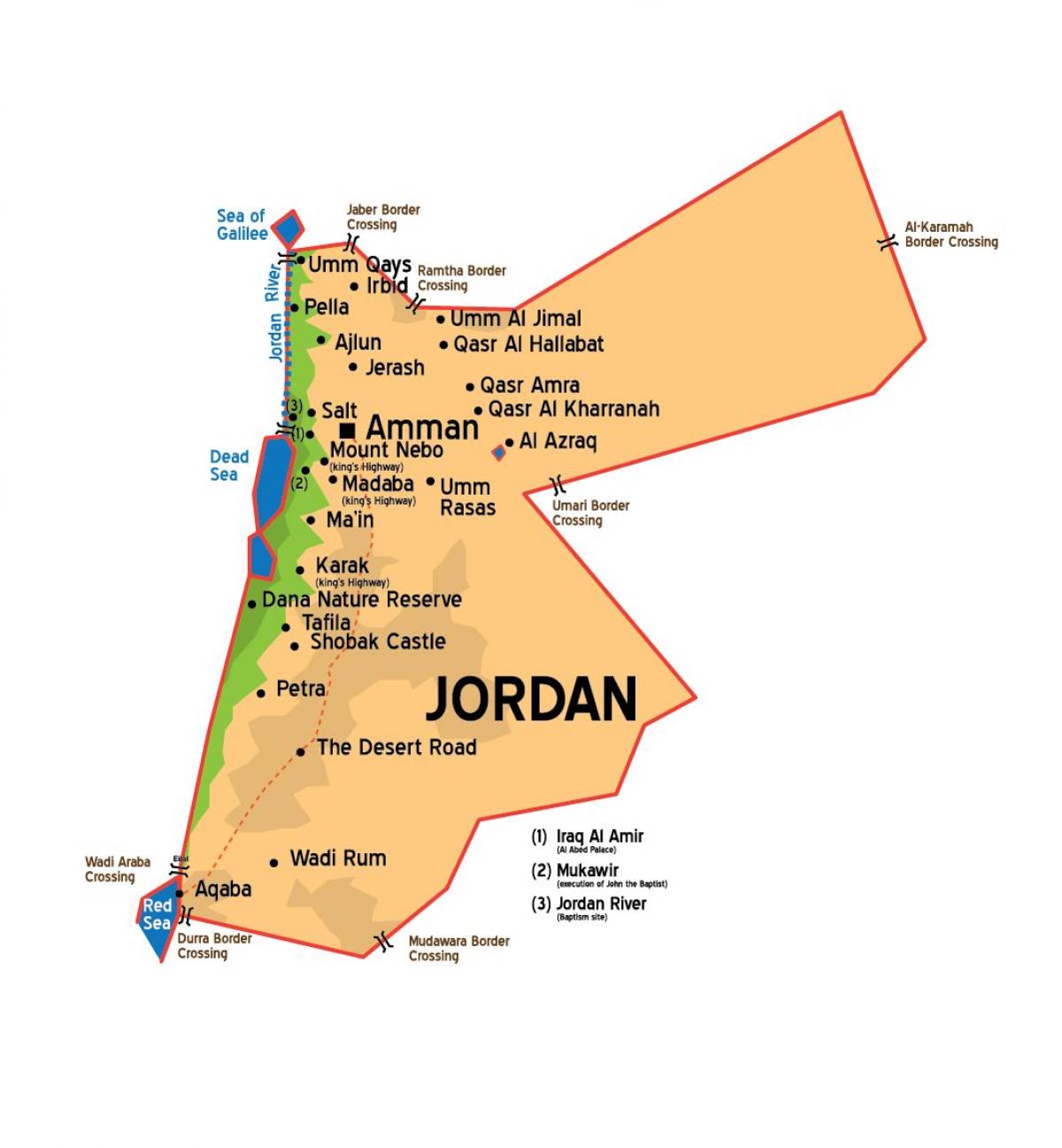 Jordanijos miestus žemėlapyje