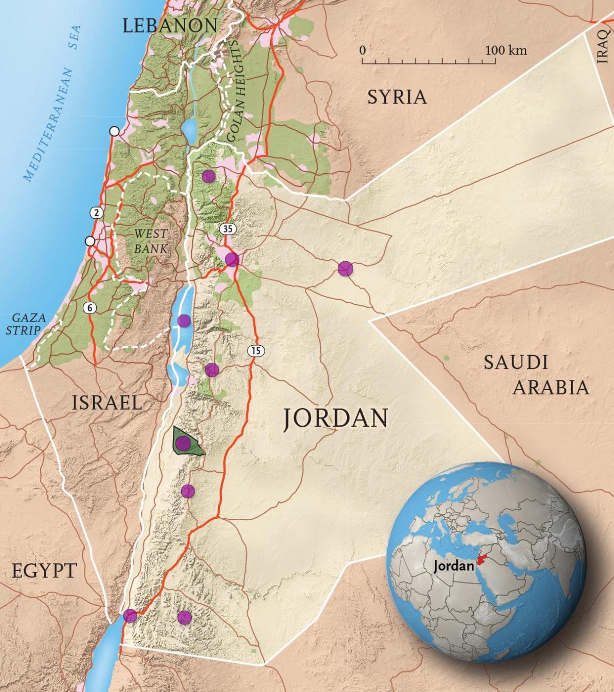 karalystės Jordanija žemėlapyje