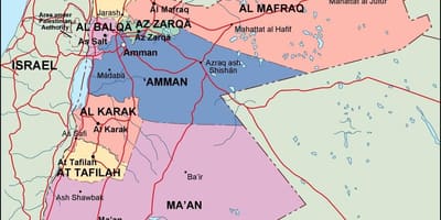 Žemėlapis Jordanija politinė
